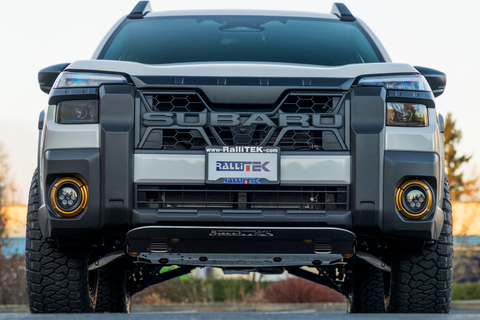Front view 2026 Outback Wilderness with Skid Plates Installed