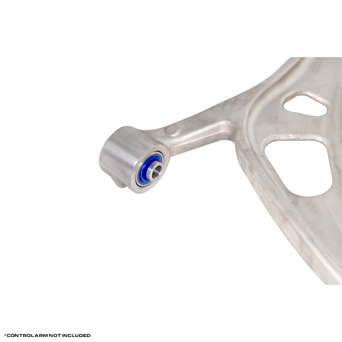 Close up of RalliTEK lifted front control arm front bushing installed on control arm