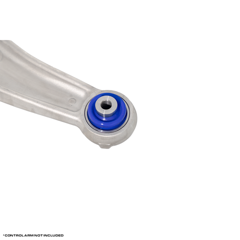 Close up of RalliTEK lifted front control arm rear bushing installed on control arm