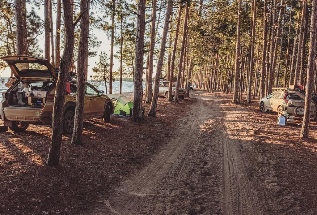 RalliTEK Subaru camping by the lake
