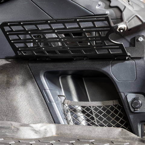 subaru outback molle panel installed in rear cargo storage area showing opening feature