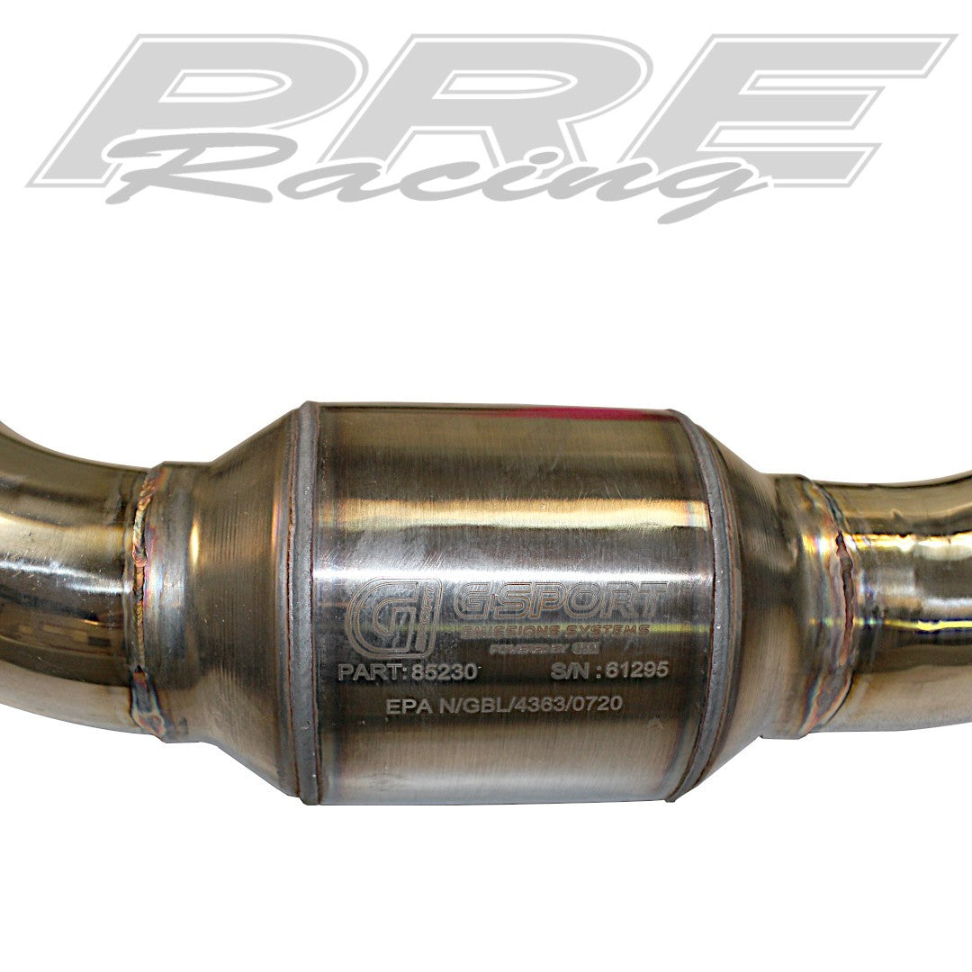 PRE RACING BELL MOUTH DOWNPIPE WITH 3IN HEIGHT OUTPUT GESI EPA APPROVED CAT - 08-14 WRX / 08-21 WRX STI