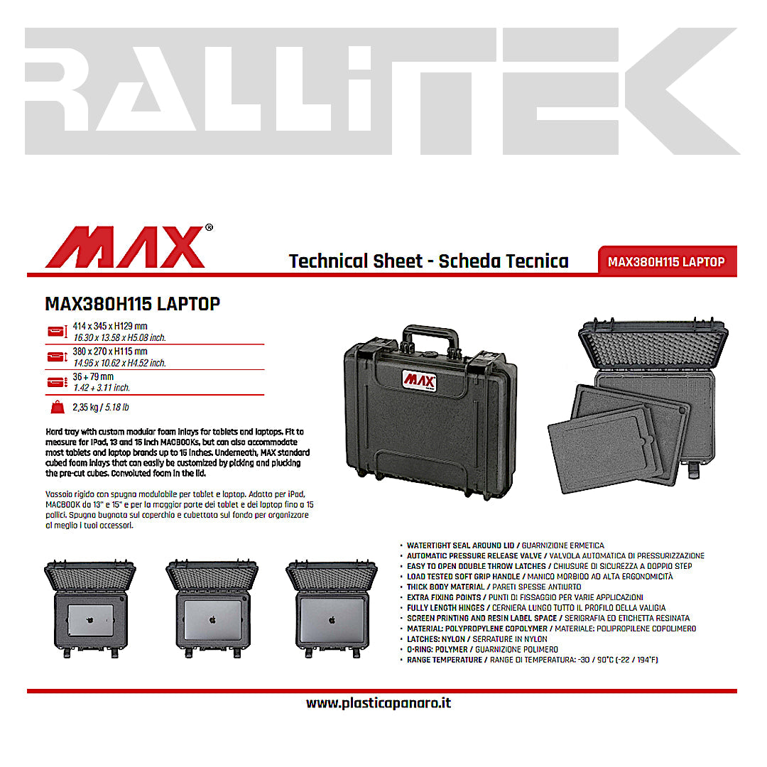 The Max Series of Watertight Cases by Panaro - MAX380H115S with foam inlay
