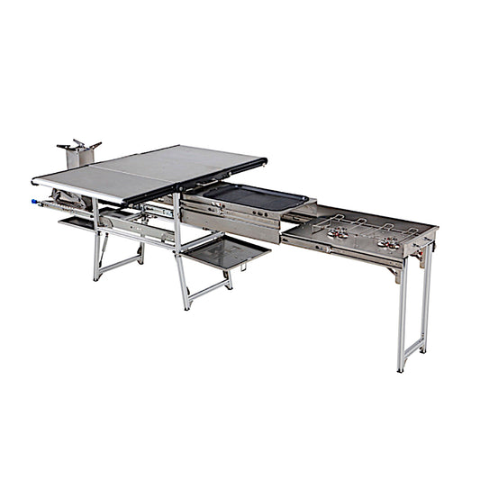 OVS - Komodo Stainless Steel Portable Camp Kitchen - Dual Grill, Skillet, and Folding Shelves